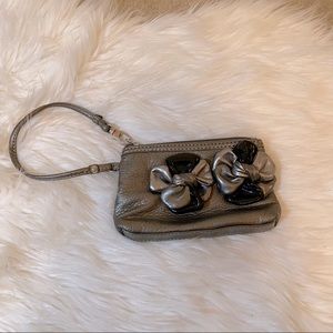 New York & Company Gunmetal Flower Zip Clutch